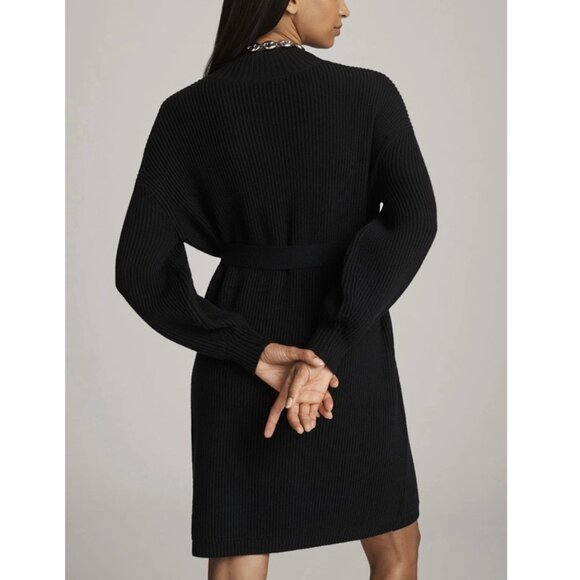 Anthropologie Maeve Long-Sleeve Mock-Neck Tie-Waist Mini Dress Black M - Picture 2 of 13